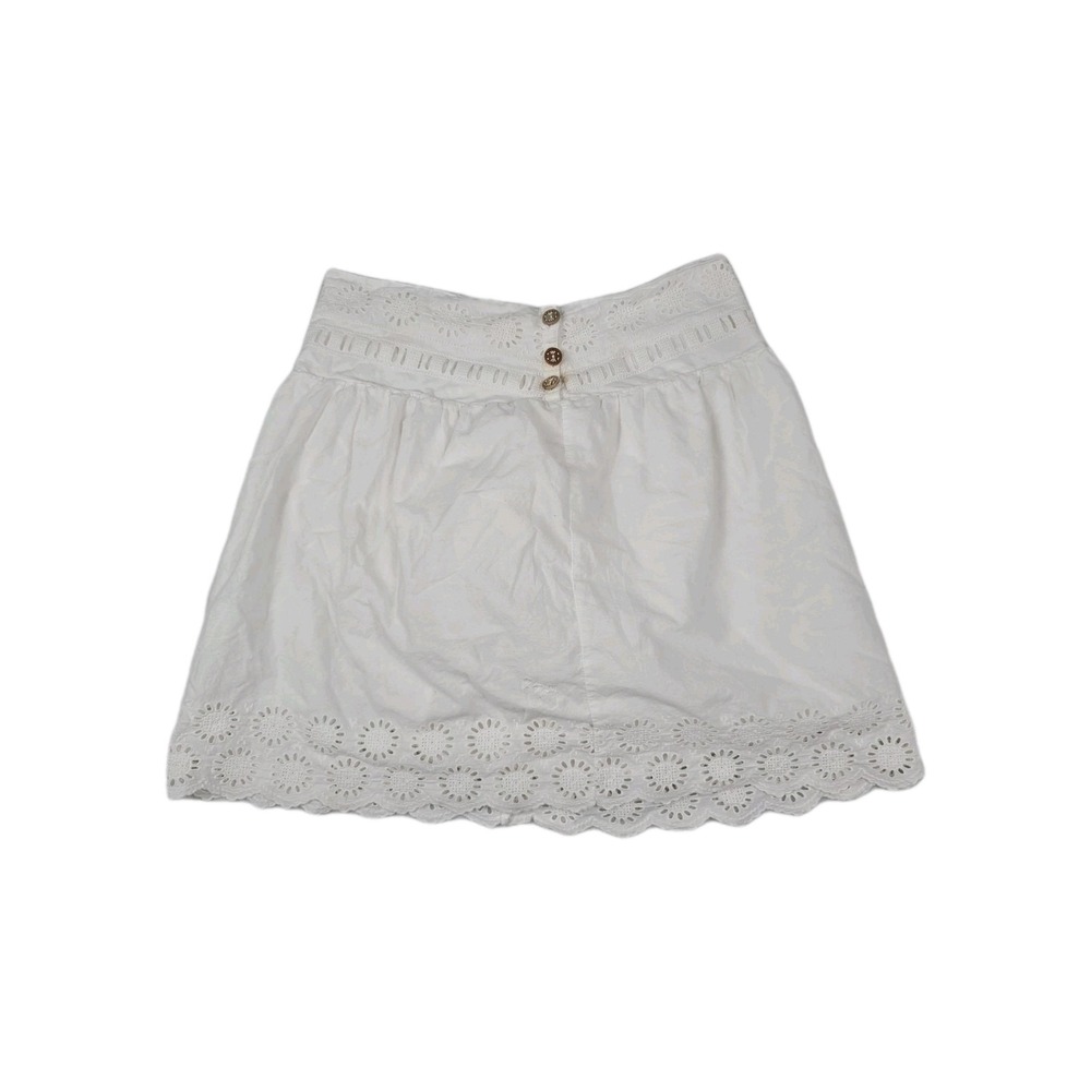 Roxy White Floral Knit Embroidered Skirt Women's Size 9 Button Waist